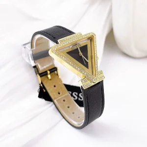 gw0504l5 guess watch women triangle crystals black dial leather strap quartz battery analog three hand fame 11