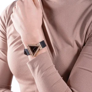 gw0504l5 guess watch women triangle crystals black dial leather strap quartz battery analog three hand fame 12