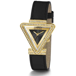 gw0504l5 guess watch women triangle crystals black dial leather strap quartz battery analog three hand fame 2