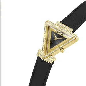 gw0504l5 guess watch women triangle crystals black dial leather strap quartz battery analog three hand fame 3