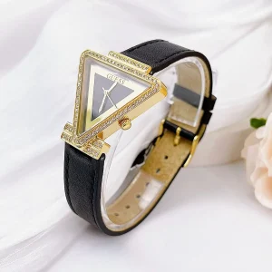gw0504l5 guess watch women triangle crystals black dial leather strap quartz battery analog three hand fame 9