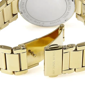 mk3179 michael kors watch women gold dial metal stainless steel golden strap quartz battery analog three hand slim runway 20