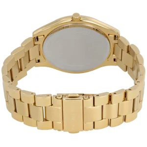 mk3179 michael kors watch women gold dial metal stainless steel golden strap quartz battery analog three hand slim runway 4