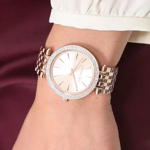 mk3192 michael kors watch women crystals rose gold dial metal stainless steel strap quartz battery analog three hand darci 13