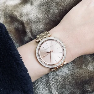 mk3192 michael kors watch women crystals rose gold dial metal stainless steel strap quartz battery analog three hand darci 7