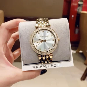 mk3216 michael kors watch women crystals gold dial metal stainless steel golden strap quartz battery analog three hand darci 12