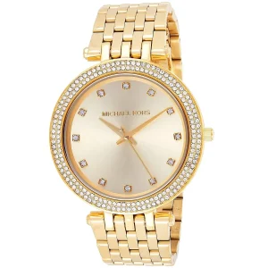 mk3216 michael kors watch women crystals gold dial metal stainless steel golden strap quartz battery analog three hand darci 2