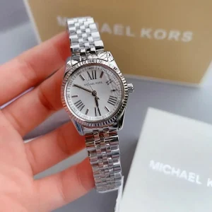 mk3228 michael kors watch women silver dial metal stainless steel strap quartz battery analog three hand lexington 10