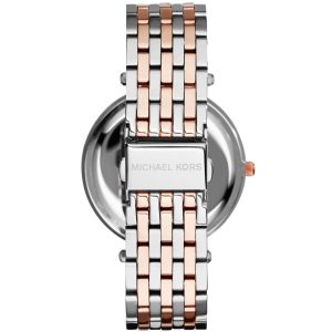 mk3353 michael kors watch women blue dial stainless steel metal silver rose gold two tone strap quartz analog three hand darci 4