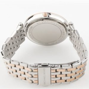 mk3353 michael kors watch women blue dial stainless steel metal silver rose gold two tone strap quartz analog three hand darci 6