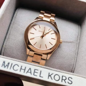 mk3513 michael kors watch women rose gold dial metal stainless steel strap quartz battery analog three hand runway slim mini 14
