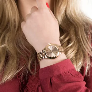mk3513 michael kors watch women rose gold dial metal stainless steel strap quartz battery analog three hand runway slim mini 9
