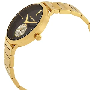 mk3788 michael kors watch women crystals black dial metal stainless steel gold strap quartz battery analog three hand portia 3
