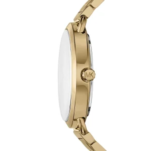 mk3788 michael kors watch women crystals black dial metal stainless steel gold strap quartz battery analog three hand portia 4