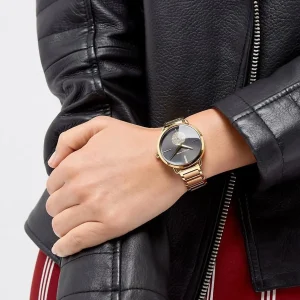 mk3788 michael kors watch women crystals black dial metal stainless steel gold strap quartz battery analog three hand portia 8