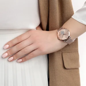 mk3845 michael kors watch women crystals rose gold dial metal stainless steel mesh strap quartz battery analog three hand portia 12