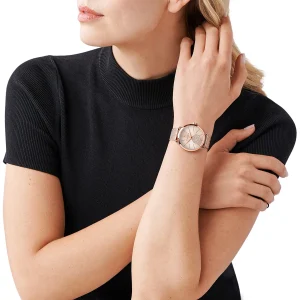 mk3845 michael kors watch women crystals rose gold dial metal stainless steel mesh strap quartz battery analog three hand portia 13