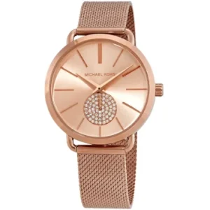 mk3845 michael kors watch women crystals rose gold dial metal stainless steel mesh strap quartz battery analog three hand portia 2 370x370