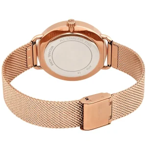 mk3845 michael kors watch women crystals rose gold dial metal stainless steel mesh strap quartz battery analog three hand portia 7