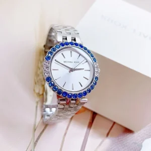 mk4516 michael kors watch women white dial metal stainless steel silver strap quartz battery analog three hand darci 9