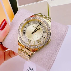 mk4709 michael kors watch women crystals gold dial metal stainless steel golden strap quartz battery analog three hand harlowe 15
