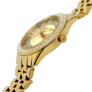 mk4709 michael kors watch women crystals gold dial metal stainless steel golden strap quartz battery analog three hand harlowe 4