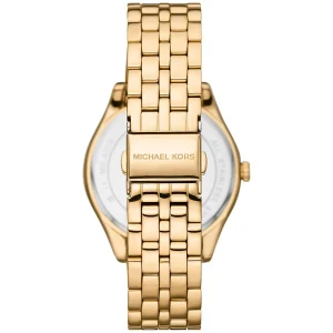 mk4709 michael kors watch women crystals gold dial metal stainless steel golden strap quartz battery analog three hand harlowe 9