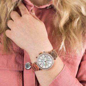 mk5491 michael kors watch women white dial stainless steel metal rose gold strap quartz analog chronograph parker 9