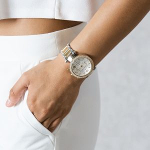 mk5626 michael kors watch women silver dial stainless steel metal gold two tone strap quartz analog chronograph parker 7