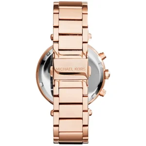 mk6108 michael kors watch women crystals purple dial metal stainless steel silver rose gold two tone strap quartz battery analog chronograph parker 2