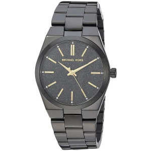 mk6625 michael kors watch women black dial metal stainless steel strap quartz battery analog three hand channing 2