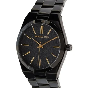 mk6625 michael kors watch women black dial metal stainless steel strap quartz battery analog three hand channing 3