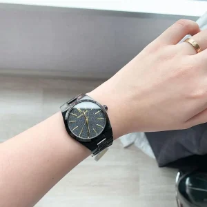 mk6625 michael kors watch women black dial metal stainless steel strap quartz battery analog three hand channing 5