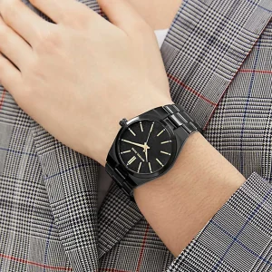 mk6625 michael kors watch women black dial metal stainless steel strap quartz battery analog three hand channing 8