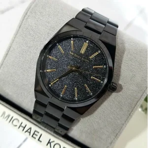 mk6625 michael kors watch women black dial metal stainless steel strap quartz battery analog three hand channing 9