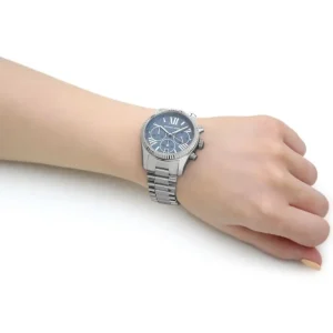 mk7215 michael kors watch women blue dial metal stainless steel silver strap quartz battery analog chronograph lexington 11 768x768