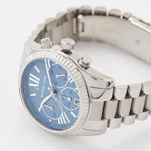 mk7215 michael kors watch women blue dial metal stainless steel silver strap quartz battery analog chronograph lexington 15
