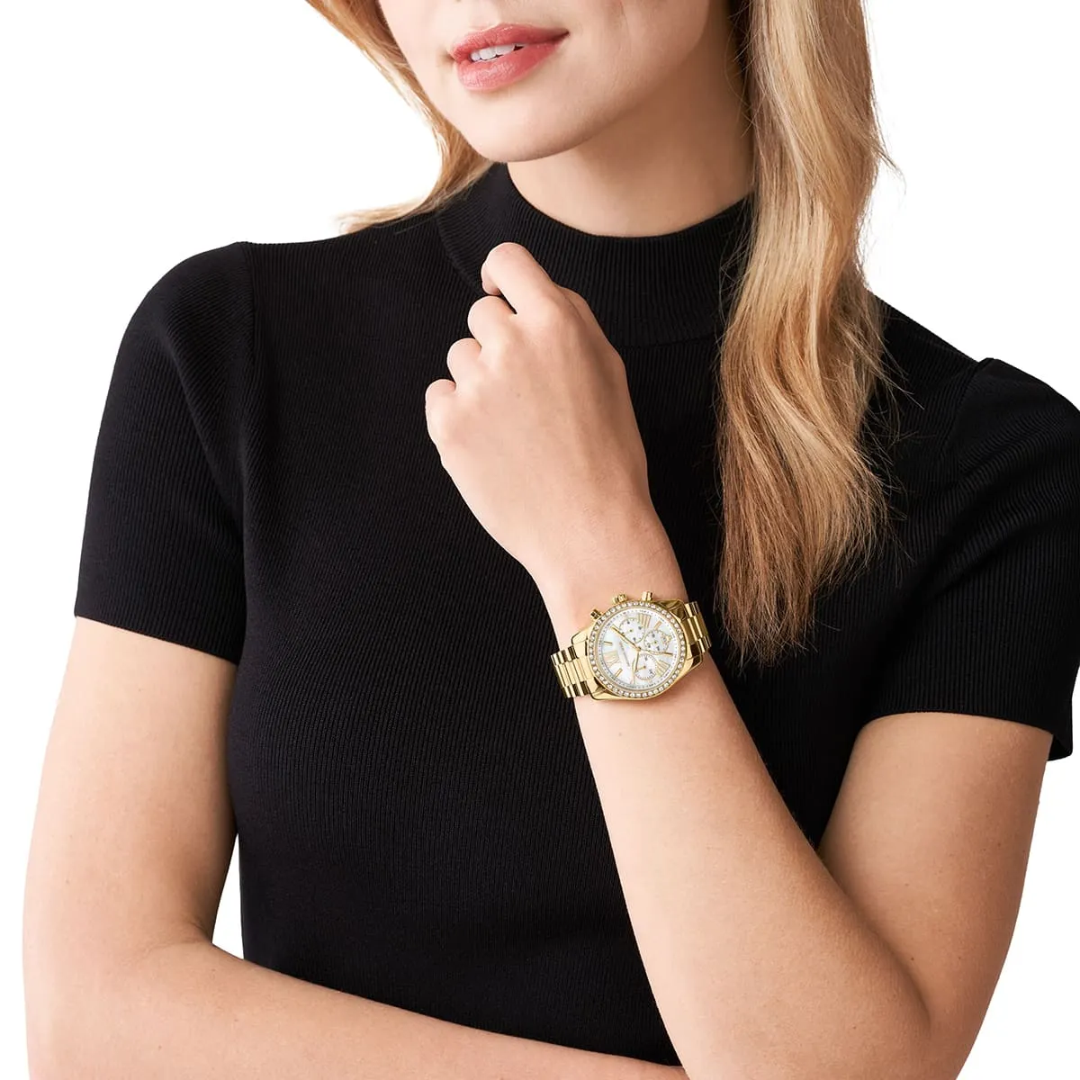 mk7241 michael kors watch women mother of pearl crystals white dial metal stainless steel gold strap quartz battery analog chronograph lexington 14 mk7241 michael kors watch women mother of pearl crystals white dial metal stainless steel gold strap quartz battery analog chronograph lexington 14