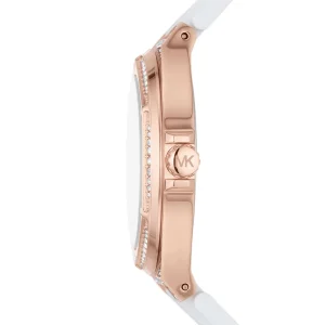 mk7248 michael kors watch women crystals white dial rubber strap quartz battery analog three hand camille 2