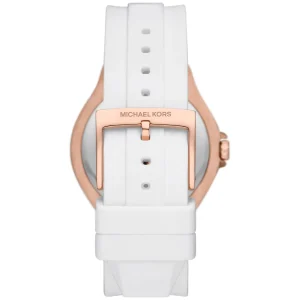 mk7248 michael kors watch women crystals white dial rubber strap quartz battery analog three hand camille 3