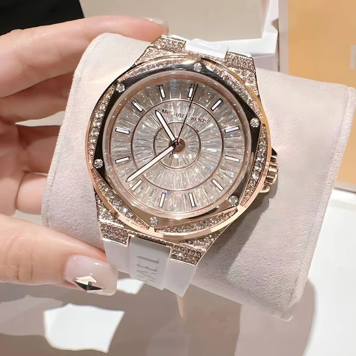 mk7248 michael kors watch women crystals white dial rubber strap quartz battery analog three hand camille 5 mk7248 michael kors watch women crystals white dial rubber strap quartz battery analog three hand camille 5