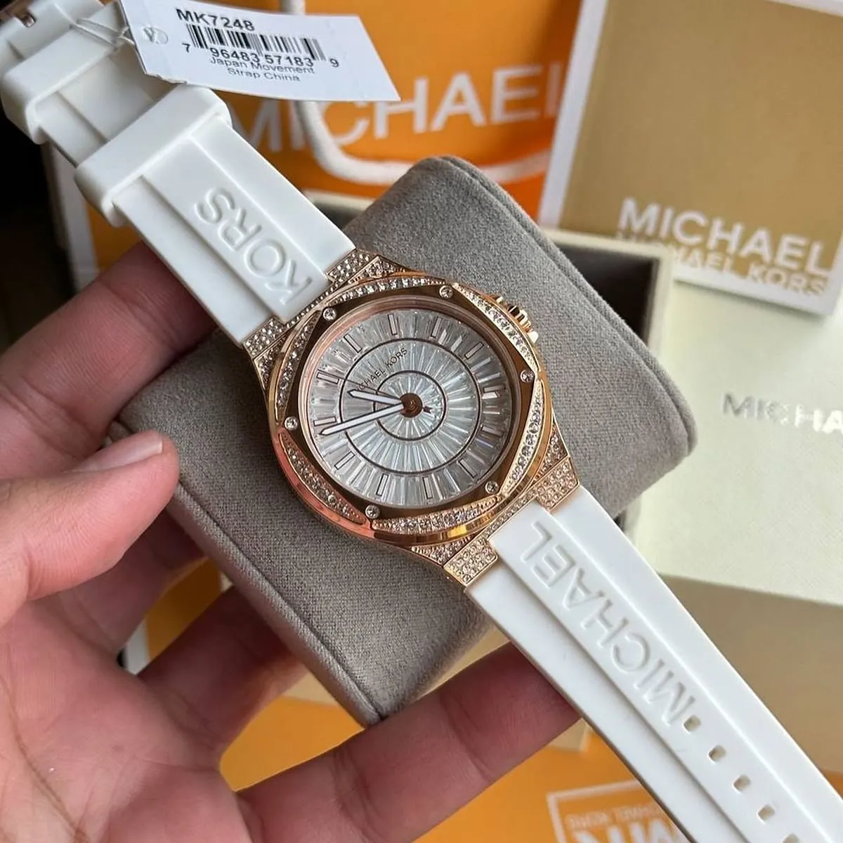 mk7248 michael kors watch women crystals white dial rubber strap quartz battery analog three hand camille 6 mk7248 michael kors watch women crystals white dial rubber strap quartz battery analog three hand camille 6