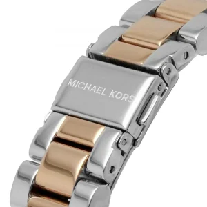 mk7258 michael kors watch women white dial metal stainless steel silver rose gold two tone strap quartz battery analog chronograph bradshaw 11