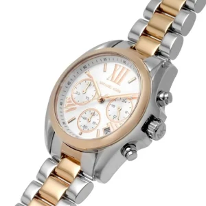 mk7258 michael kors watch women white dial metal stainless steel silver rose gold two tone strap quartz battery analog chronograph bradshaw 3