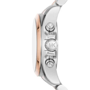 mk7258 michael kors watch women white dial metal stainless steel silver rose gold two tone strap quartz battery analog chronograph bradshaw 6