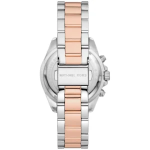 mk7258 michael kors watch women white dial metal stainless steel silver rose gold two tone strap quartz battery analog chronograph bradshaw 9