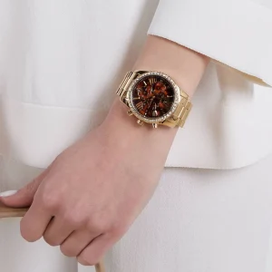 mk7276 michael kors watch women crystals brown dial metal stainless steel gold strap quartz battery analog chronograph lexington 11