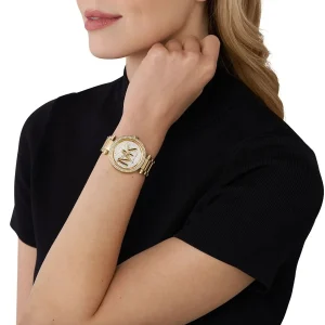 mk7283 michael kors watch women gold dial metal stainless steel golden strap quartz battery analog three hand mk logo crystals parker 11