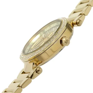 mk7283 michael kors watch women gold dial metal stainless steel golden strap quartz battery analog three hand mk logo crystals parker 2