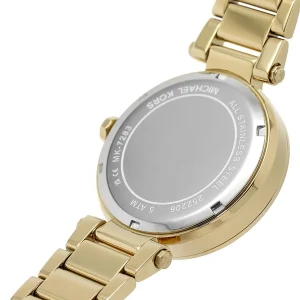 mk7283 michael kors watch women gold dial metal stainless steel golden strap quartz battery analog three hand mk logo crystals parker 3
